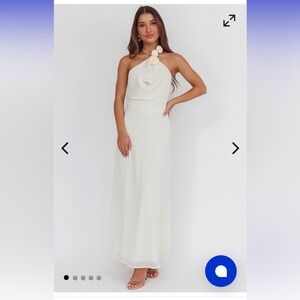 Selfie Leslie Petronilla Rosette Halterneck Maxi Dress Eggshell